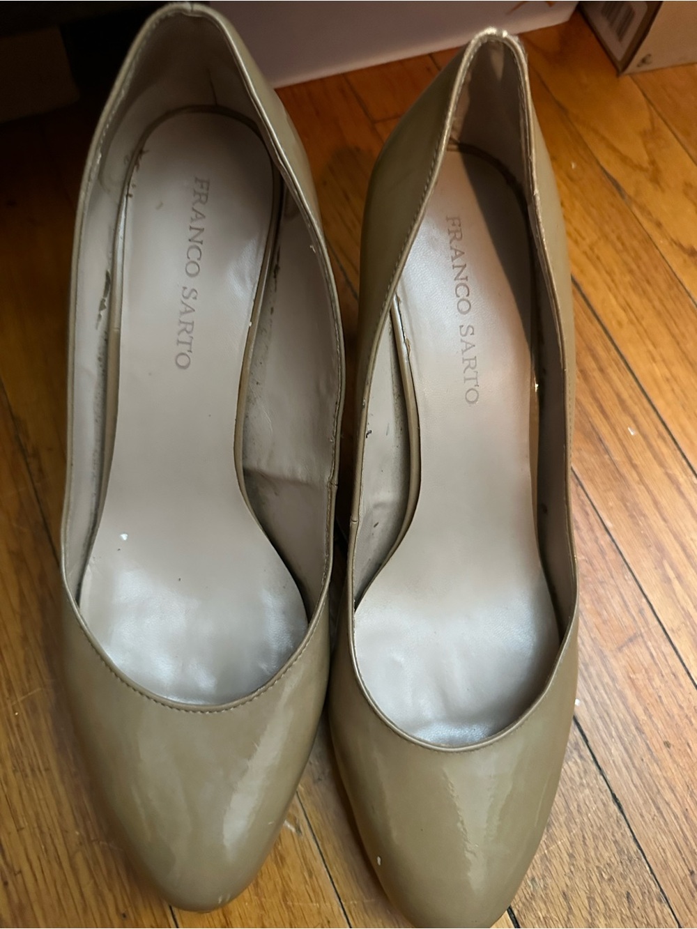 Franco Sarto Taupe Patent Leather Pointed Toe Pumps